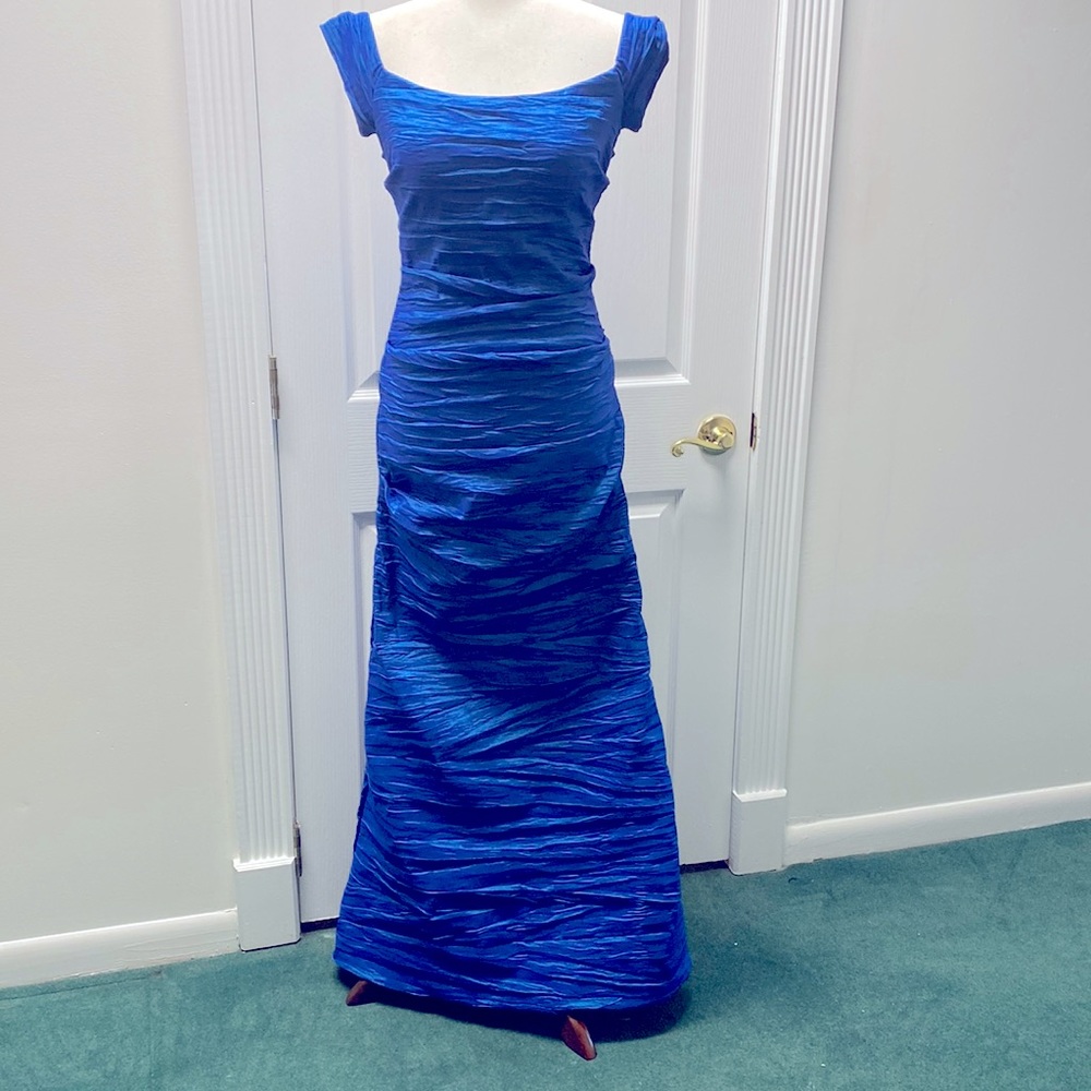 Alex Evenings Royal Blue Taffeta Evening Gown with short train.